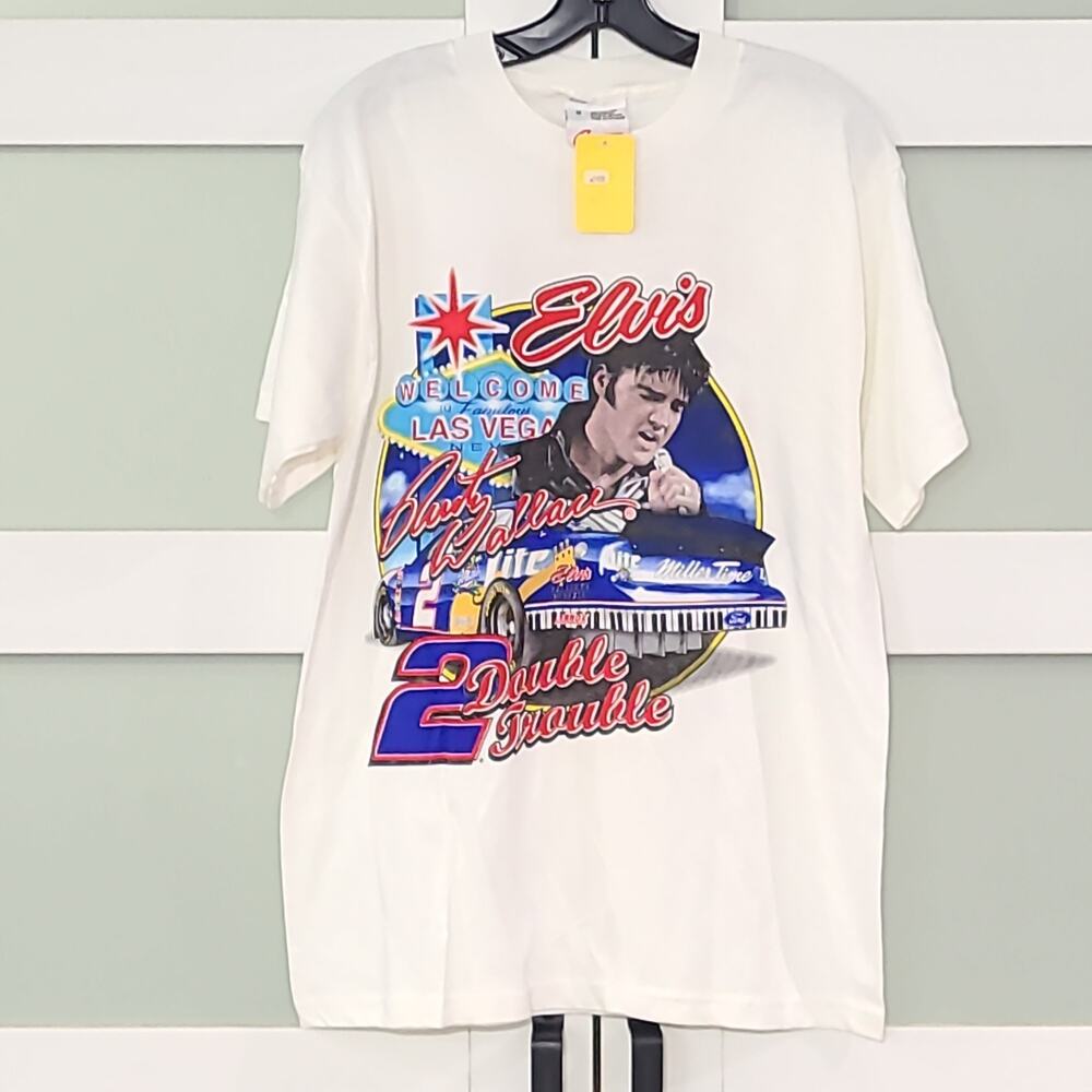 Vtg 1998 Rusty Wallace Elvis Presley Tee Shirt Las Vegas Miller Lite White Med